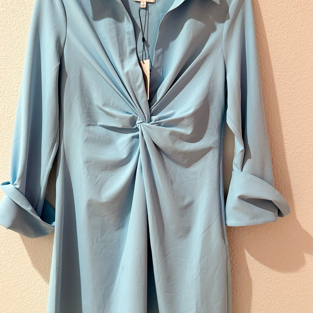 Cinq a Sept Chic Twisted Front Blue Dress